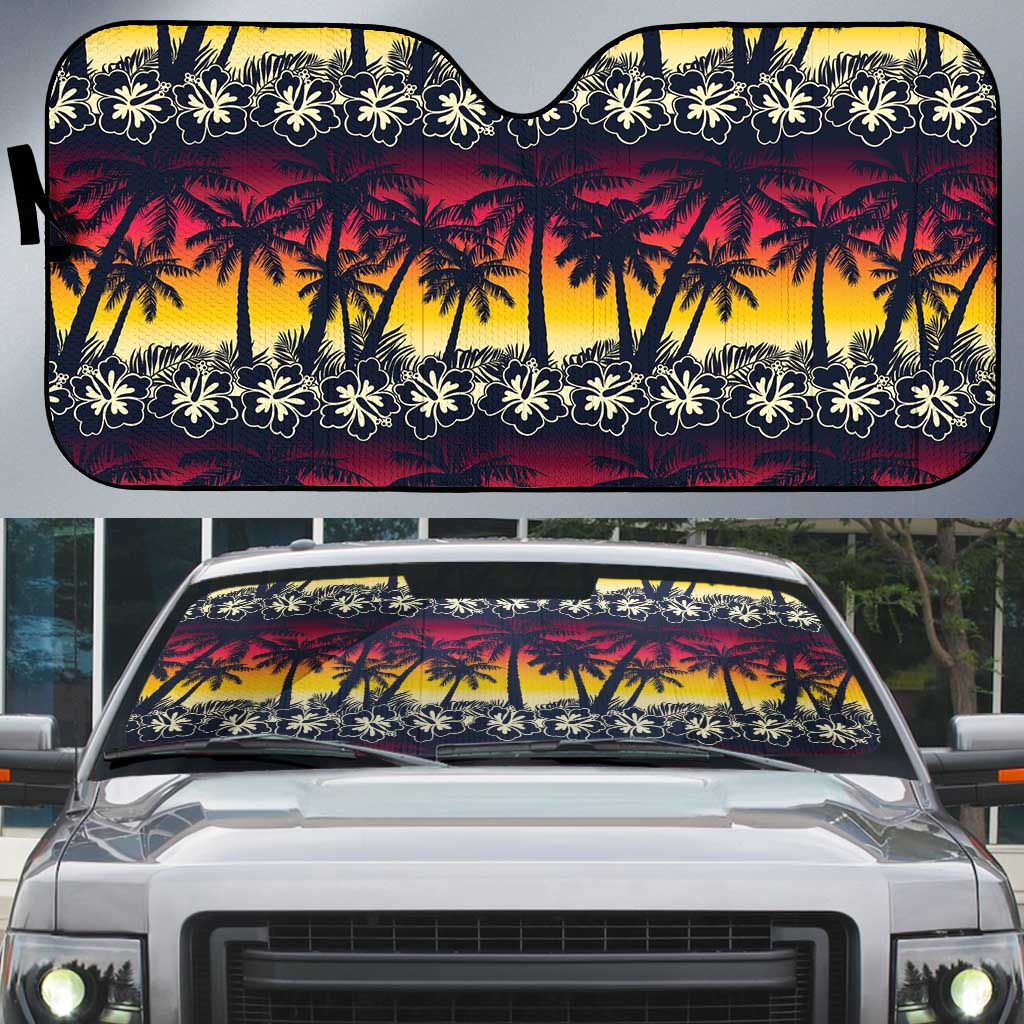 Hawaii Hibiscus Palm Tree Sunset Auto Sun Shade Tropical Style - Polynesian Pride