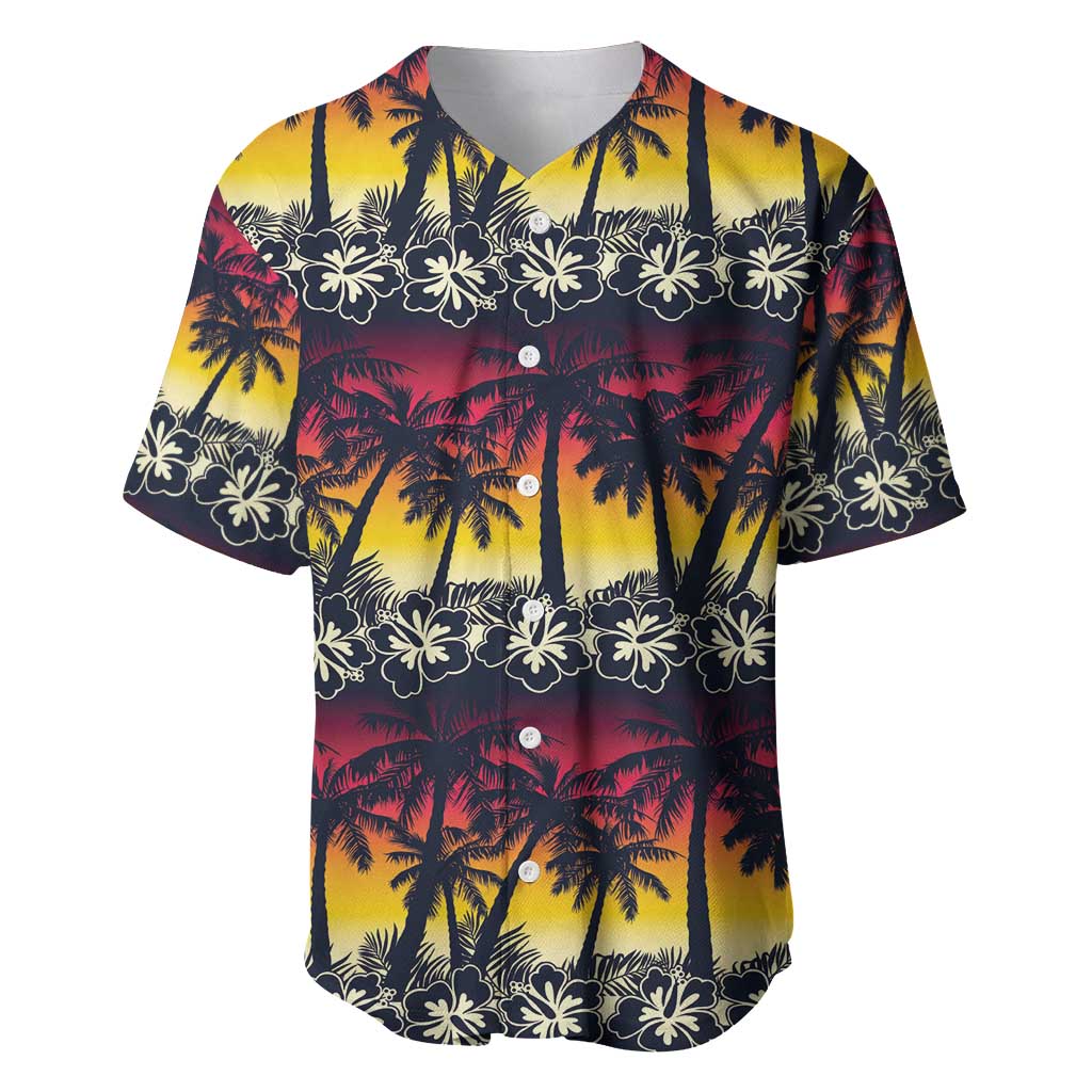 Hawaii Hibiscus Palm Tree Sunset Baseball Jersey Tropical Style - Polynesian Pride