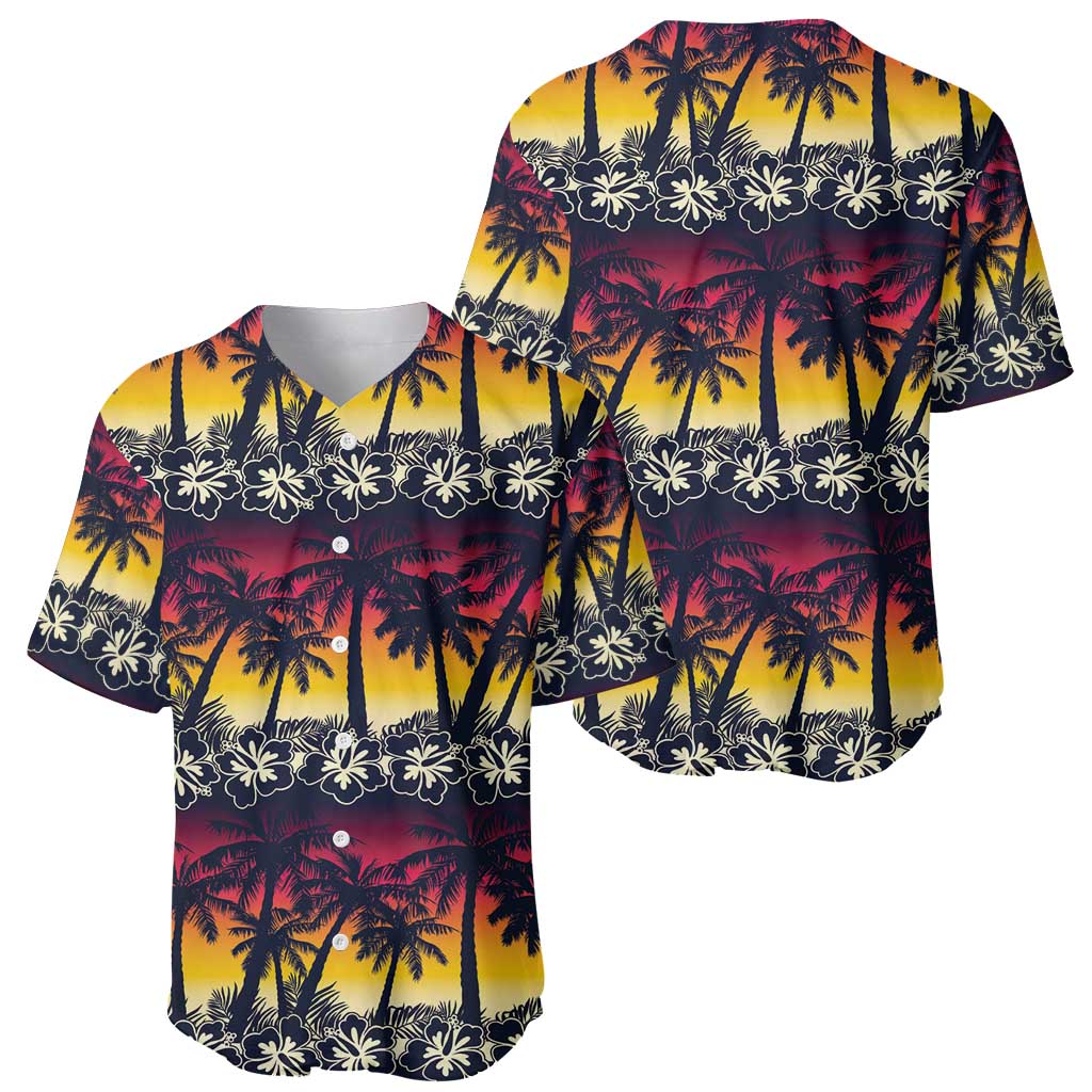 Hawaii Hibiscus Palm Tree Sunset Baseball Jersey Tropical Style - Polynesian Pride