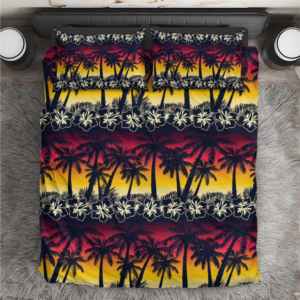 Hawaii Hibiscus Palm Tree Sunset Bedding Set Tropical Style - Polynesian Pride