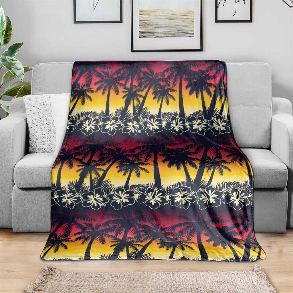Hawaii Hibiscus Palm Tree Sunset Blanket Tropical Style - Polynesian Pride