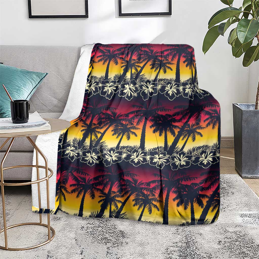 Hawaii Hibiscus Palm Tree Sunset Blanket Tropical Style - Polynesian Pride