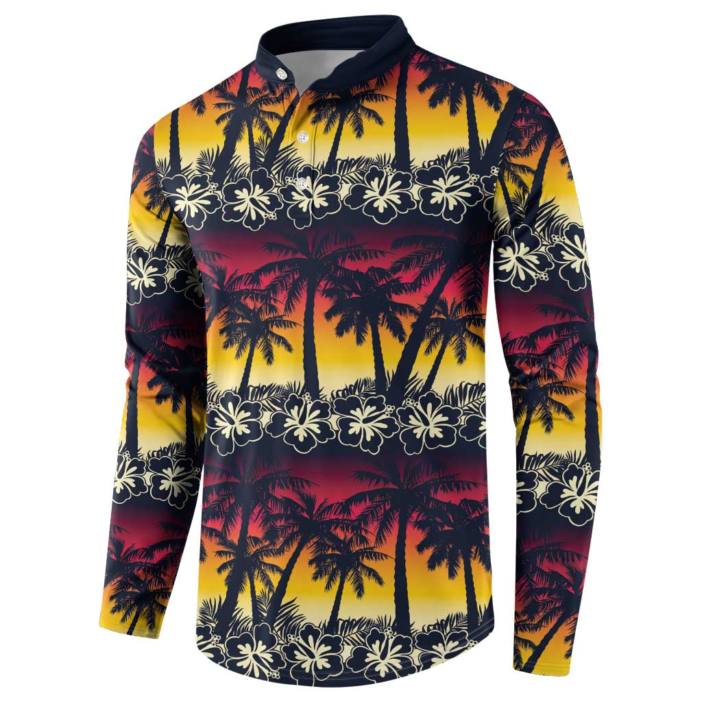 Hawaii Hibiscus Palm Tree Sunset Button Sweatshirt Tropical Style - Polynesian Pride