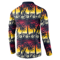 Hawaii Hibiscus Palm Tree Sunset Button Sweatshirt Tropical Style - Polynesian Pride
