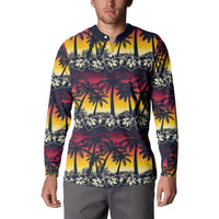 Hawaii Hibiscus Palm Tree Sunset Button Sweatshirt Tropical Style - Polynesian Pride
