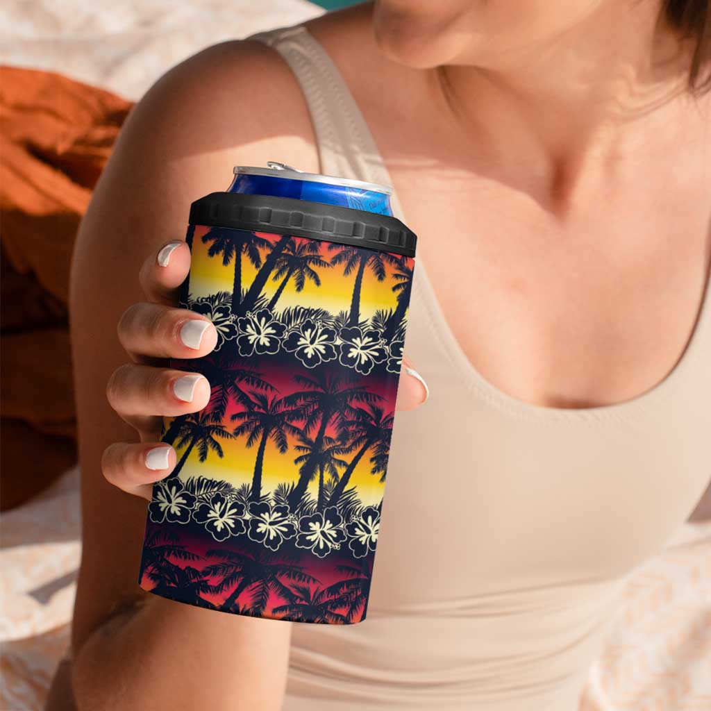 Hawaii Hibiscus Palm Tree Sunset 4 in 1 Can Cooler Tumbler Tropical Style - Polynesian Pride
