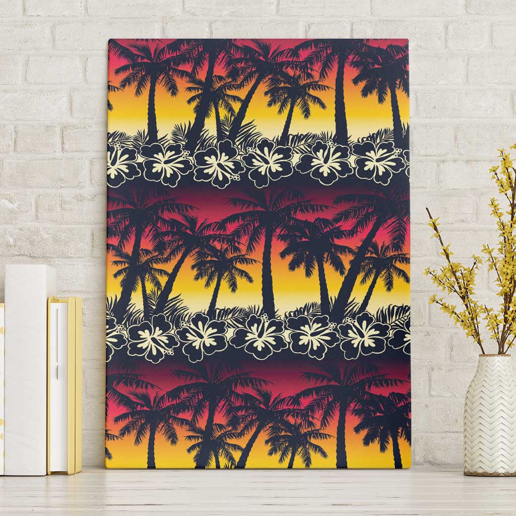 Hawaii Hibiscus Palm Tree Sunset Canvas Wall Art Tropical Style - Polynesian Pride
