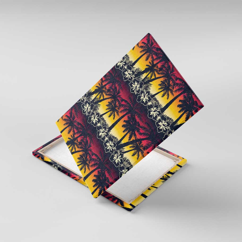 Hawaii Hibiscus Palm Tree Sunset Canvas Wall Art Tropical Style - Polynesian Pride