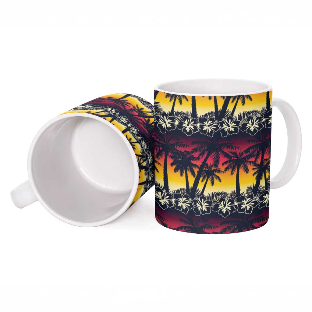 Hawaii Hibiscus Palm Tree Sunset Ceramic Mug Tropical Style - Polynesian Pride