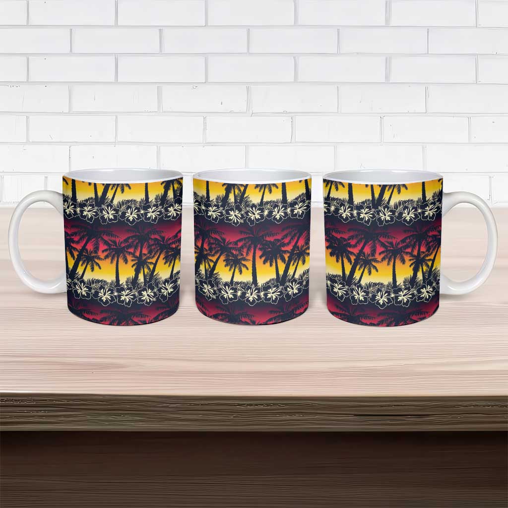 Hawaii Hibiscus Palm Tree Sunset Ceramic Mug Tropical Style - Polynesian Pride