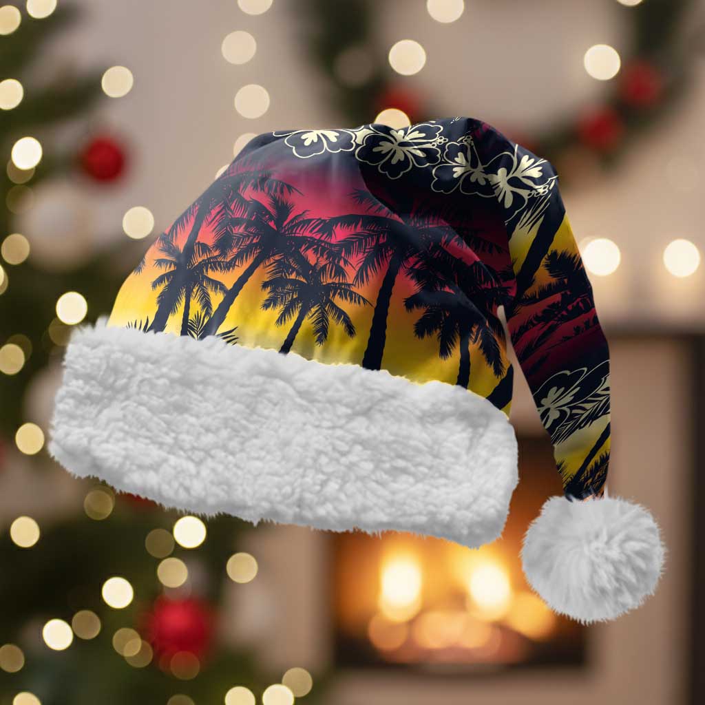 Hawaii Hibiscus Palm Tree Sunset Christmas Santa Hat Tropical Style - Polynesian Pride