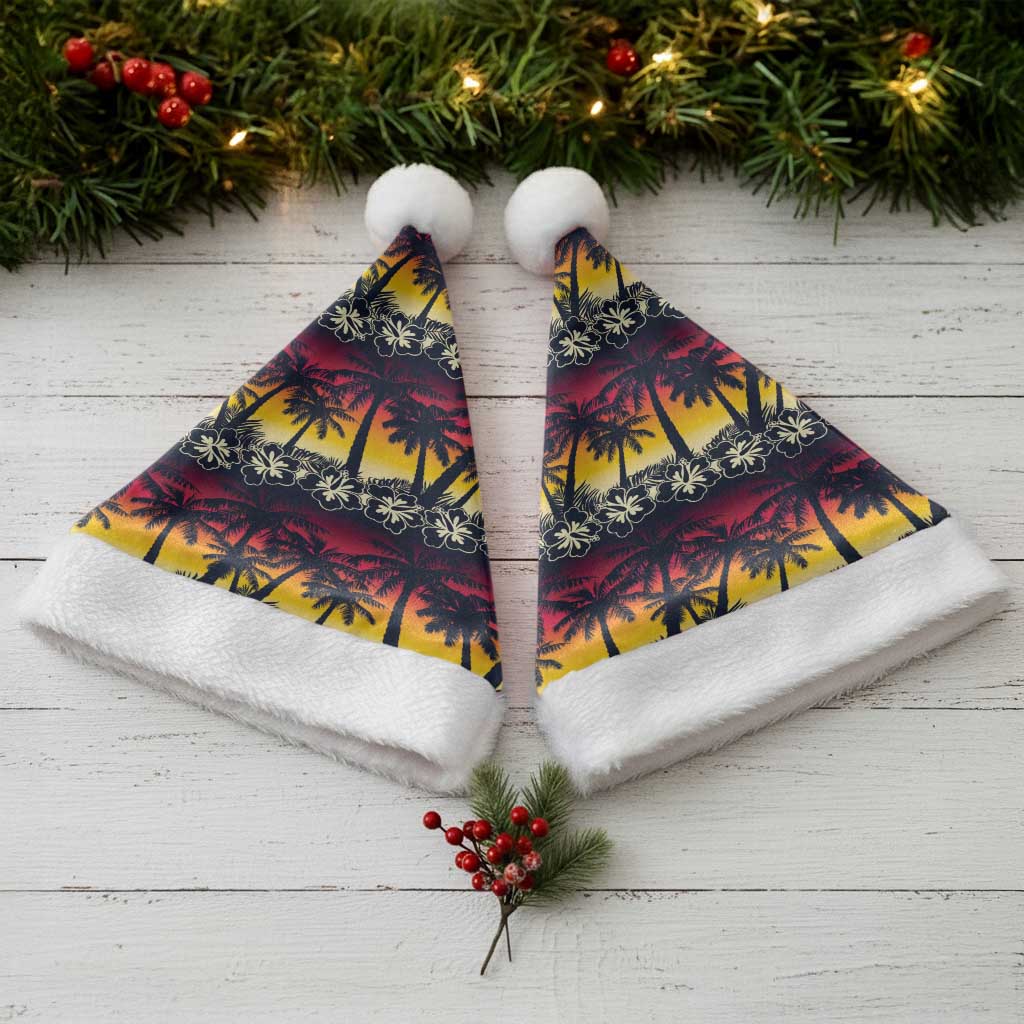 Hawaii Hibiscus Palm Tree Sunset Christmas Santa Hat Tropical Style - Polynesian Pride