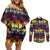 Hawaii Hibiscus Palm Tree Sunset Couples Matching Off Shoulder Short Dress and Long Sleeve Button Shirt Tropical Style - Polynesian Pride