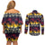 Hawaii Hibiscus Palm Tree Sunset Couples Matching Off Shoulder Short Dress and Long Sleeve Button Shirt Tropical Style - Polynesian Pride