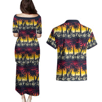 Hawaii Hibiscus Palm Tree Sunset Couples Matching Puletasi and Hawaiian Shirt Tropical Style LT01 - Polynesian Pride