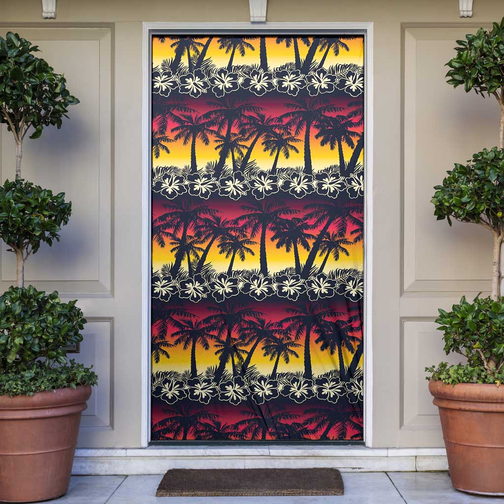 Hawaii Hibiscus Palm Tree Sunset Door Cover Tropical Style - Polynesian Pride