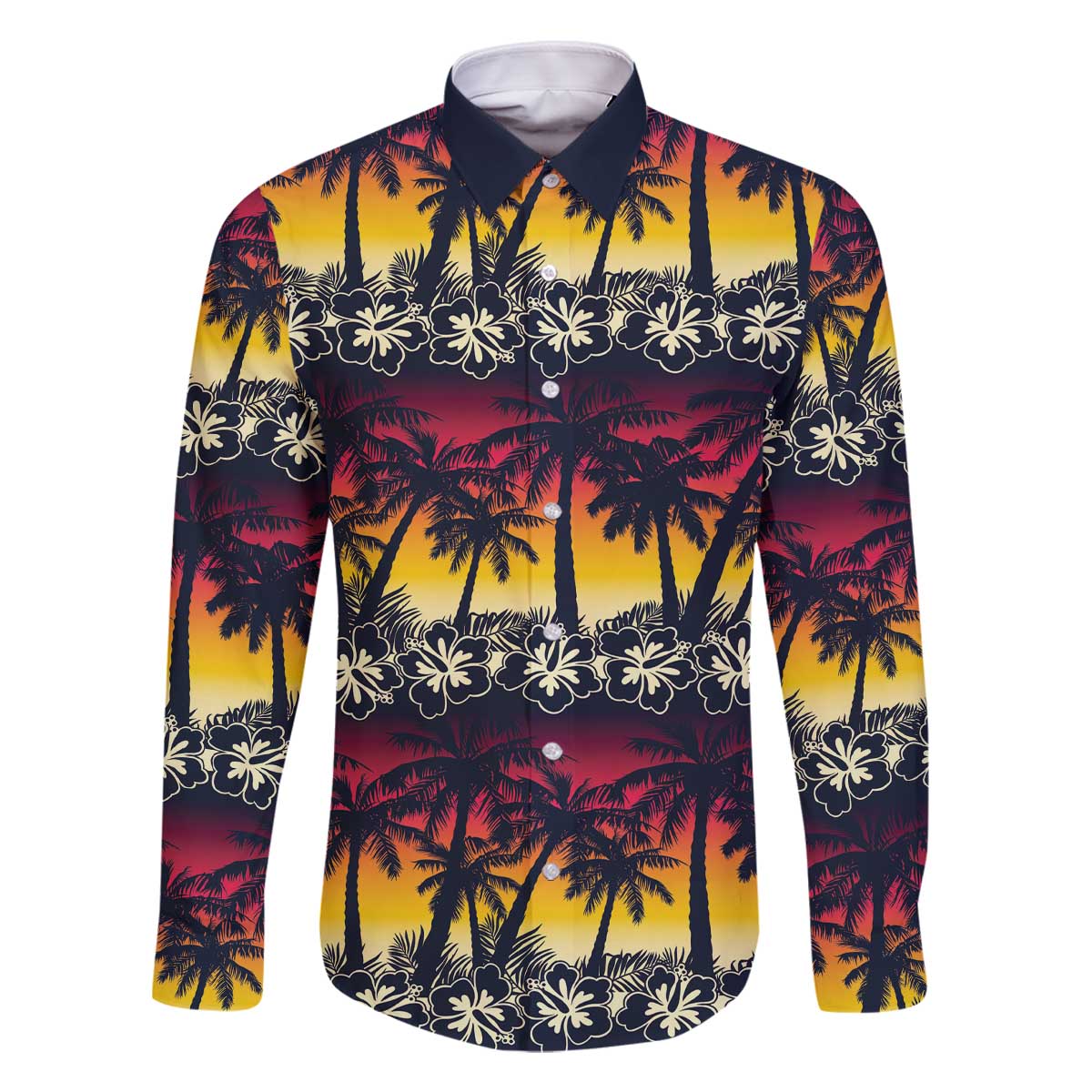 Hawaii Hibiscus Palm Tree Sunset Family Matching Off The Shoulder Long Sleeve Dress and Hawaiian Shirt Tropical Style - Polynesian Pride
