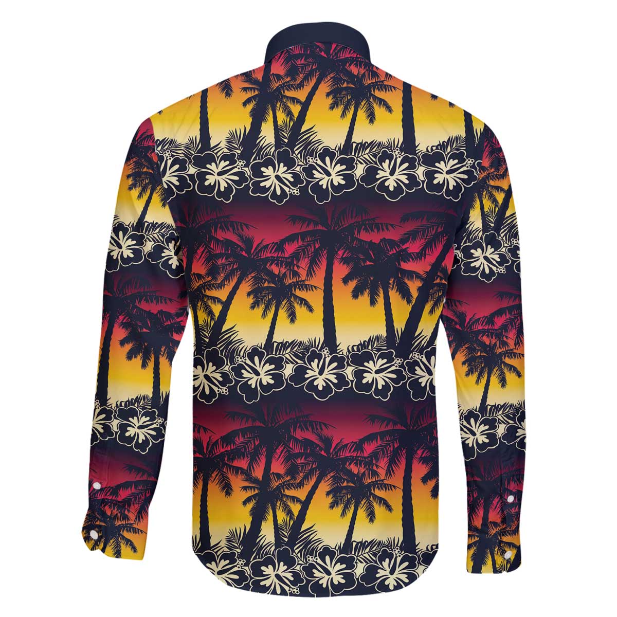 Hawaii Hibiscus Palm Tree Sunset Family Matching Off The Shoulder Long Sleeve Dress and Hawaiian Shirt Tropical Style - Polynesian Pride