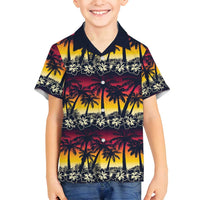 Hawaii Hibiscus Palm Tree Sunset Family Matching Off Shoulder Maxi Dress and Hawaiian Shirt Tropical Style - Polynesian Pride