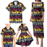 Hawaii Hibiscus Palm Tree Sunset Family Matching Puletasi and Hawaiian Shirt Tropical Style - Polynesian Pride
