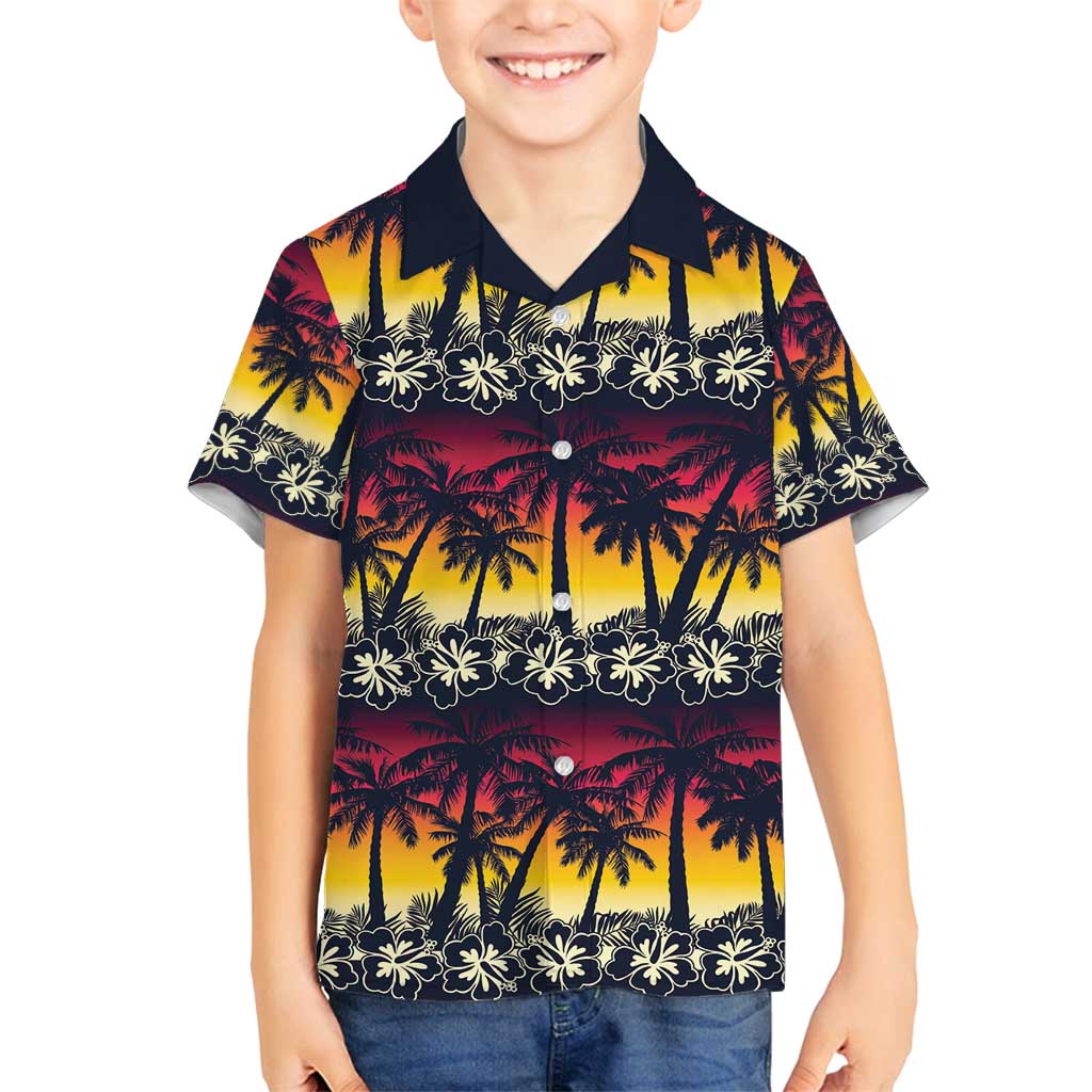 Hawaii Hibiscus Palm Tree Sunset Family Matching Summer Maxi Dress and Hawaiian Shirt Tropical Style - Polynesian Pride