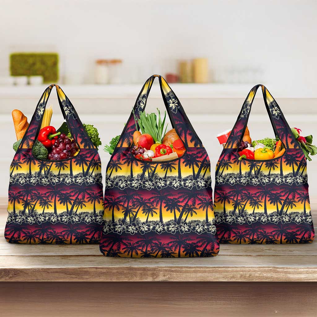 Hawaii Hibiscus Palm Tree Sunset Grocery Bag Tropical Style - Polynesian Pride