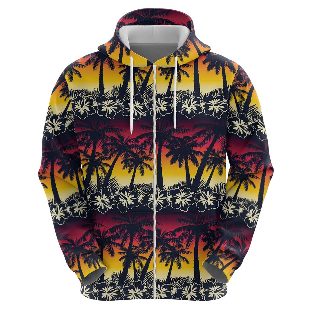 Hawaii Hibiscus Palm Tree Sunset Hoodie Tropical Style - Polynesian Pride