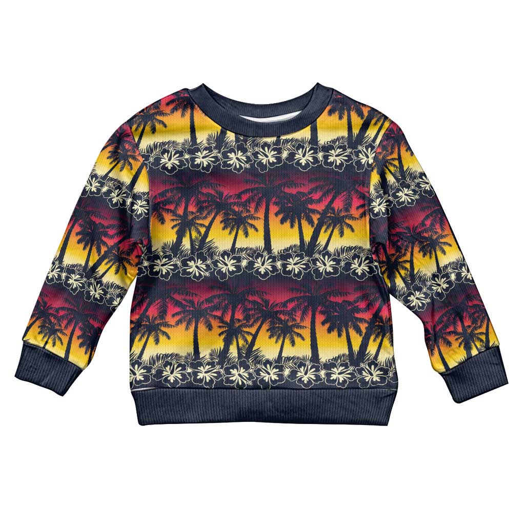 Hawaii Hibiscus Palm Tree Sunset Kid Ugly Christmas Sweater Tropical Style - Polynesian Pride