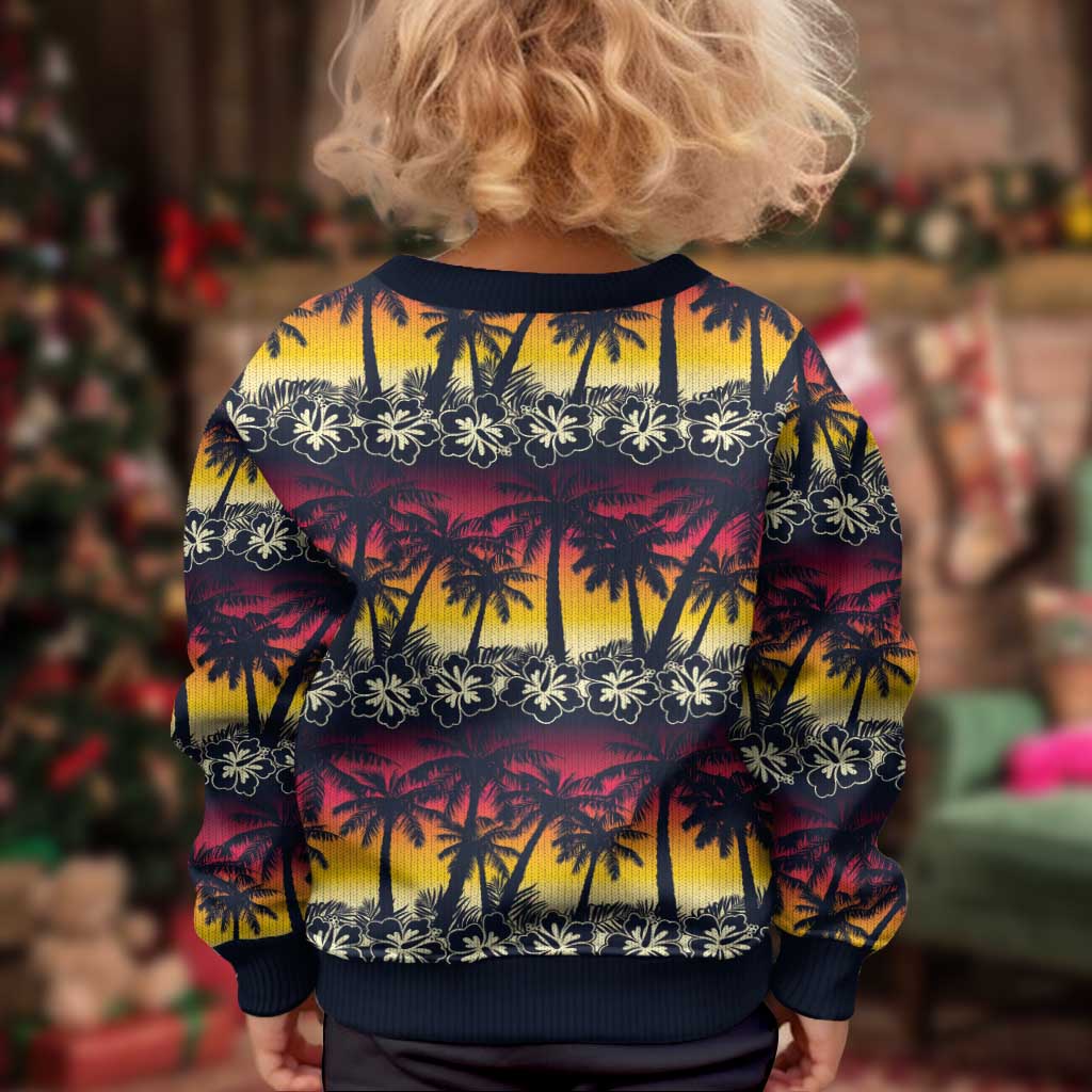 Hawaii Hibiscus Palm Tree Sunset Kid Ugly Christmas Sweater Tropical Style - Polynesian Pride
