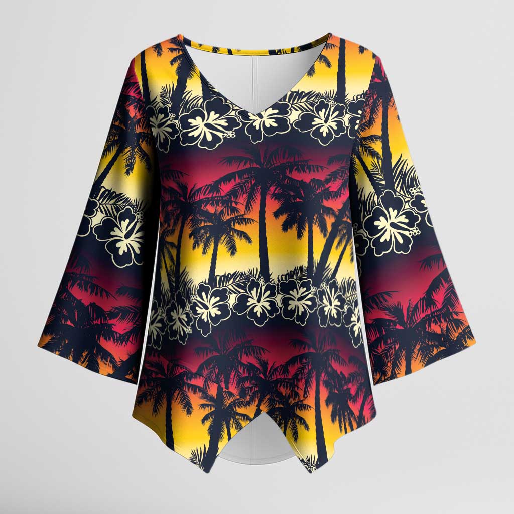 Hawaii Hibiscus Palm Tree Sunset Kimono Sleeve Blouse Tropical Style - Polynesian Pride