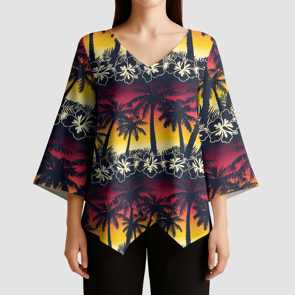 Hawaii Hibiscus Palm Tree Sunset Kimono Sleeve Blouse Tropical Style - Polynesian Pride