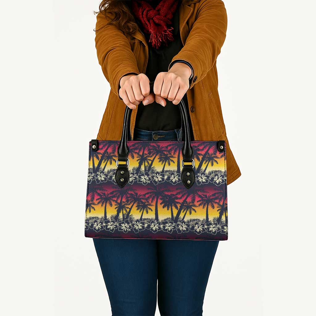 Hawaii Hibiscus Palm Tree Sunset Leather Bag Tropical Style - Polynesian Pride