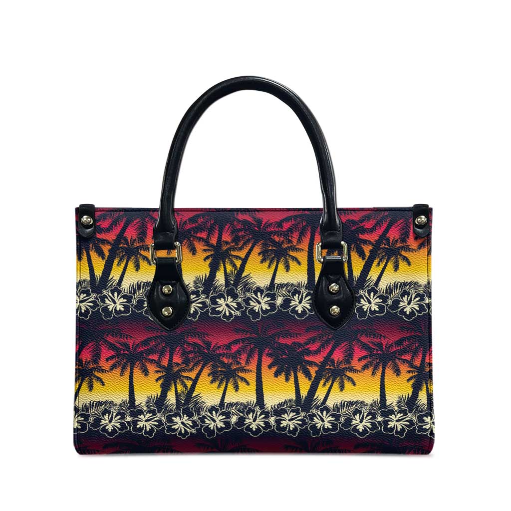 Hawaii Hibiscus Palm Tree Sunset Leather Bag Tropical Style - Polynesian Pride