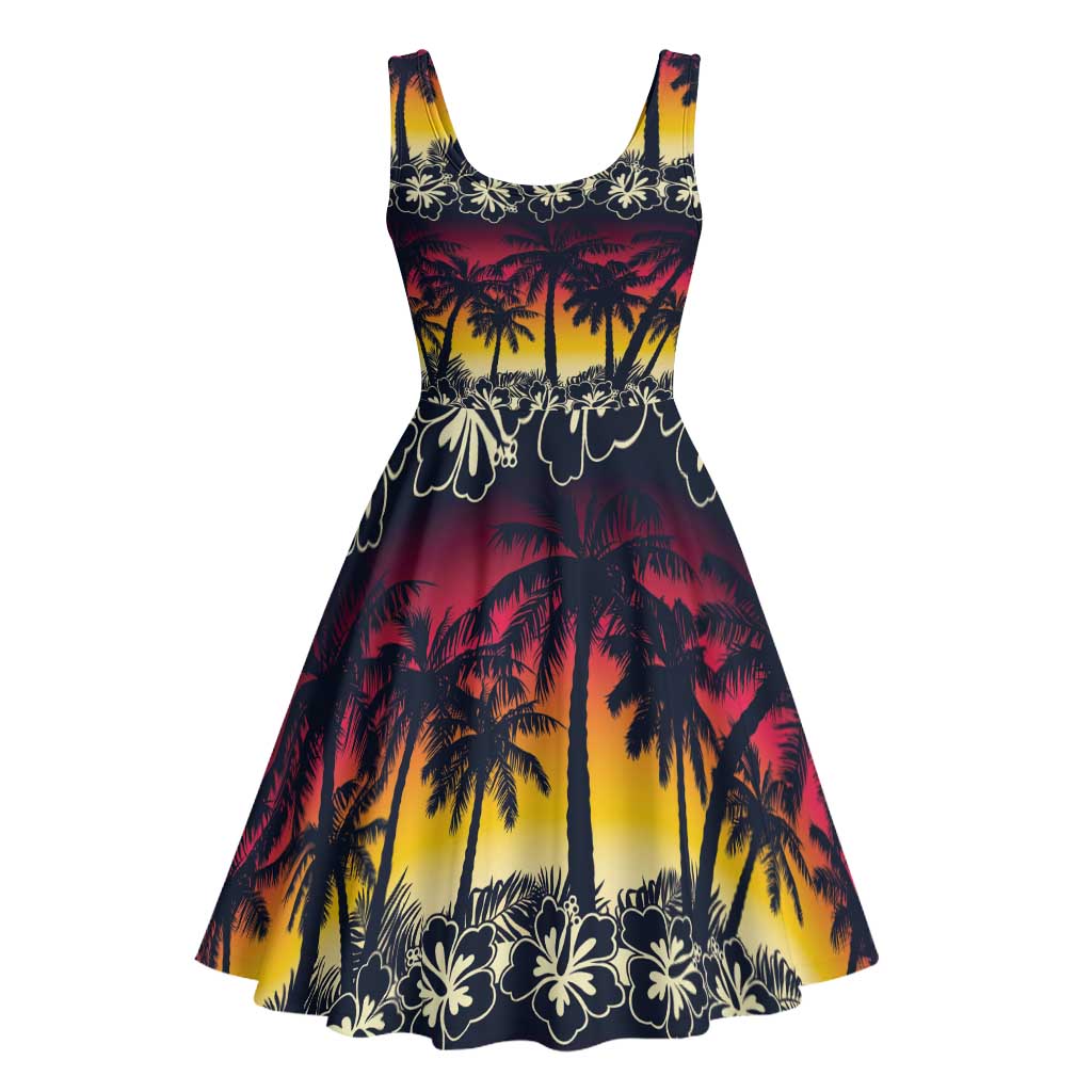 Hawaii Hibiscus Palm Tree Sunset Midi Dress Tropical Style - Polynesian Pride