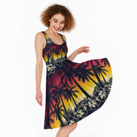 Hawaii Hibiscus Palm Tree Sunset Midi Dress Tropical Style - Polynesian Pride