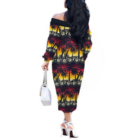 Hawaii Hibiscus Palm Tree Sunset Off The Shoulder Long Sleeve Dress Tropical Style - Polynesian Pride