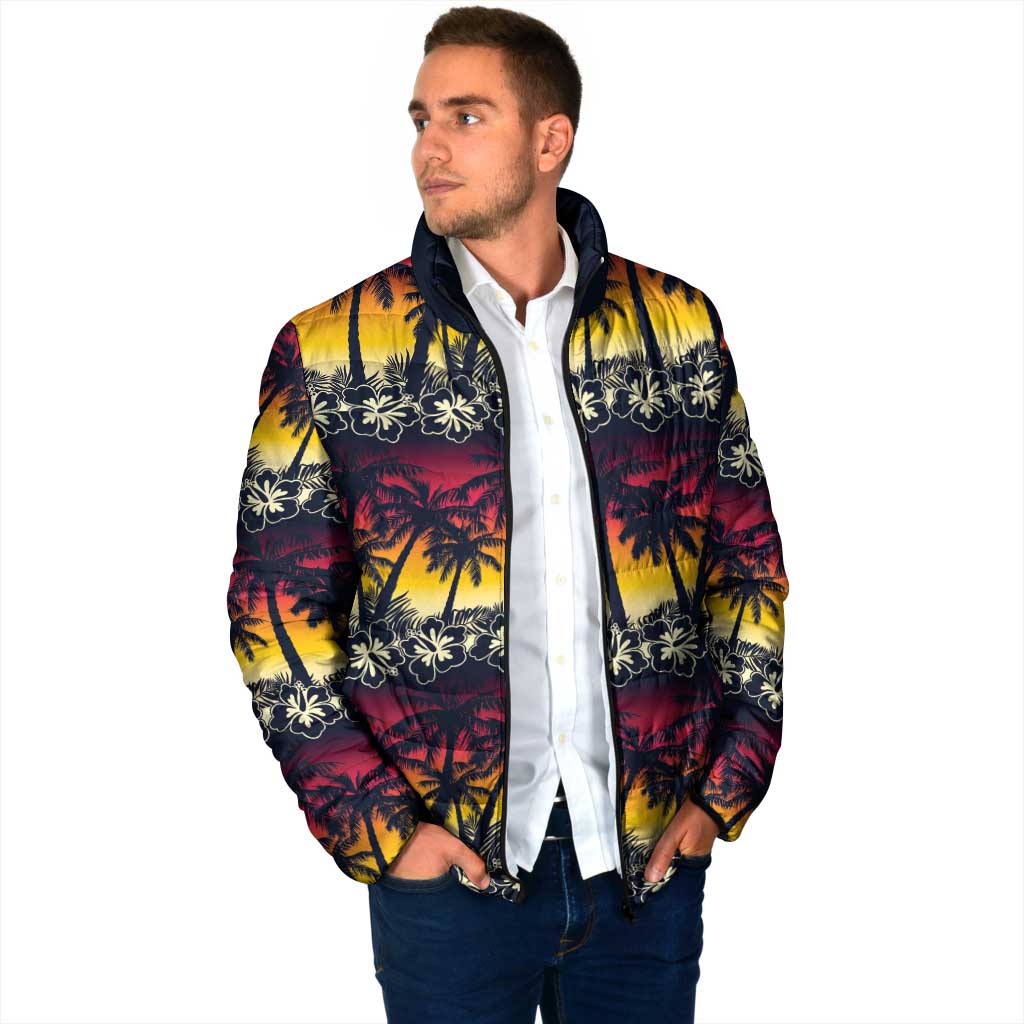 Hawaii Hibiscus Palm Tree Sunset Padded Jacket Tropical Style - Polynesian Pride
