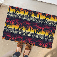 Hawaii Hibiscus Palm Tree Sunset Rubber Doormat Tropical Style - Polynesian Pride