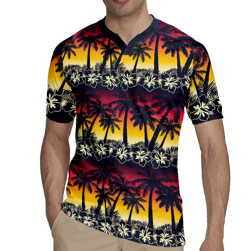 Hawaii Hibiscus Palm Tree Sunset Rugby Jersey Tropical Style - Polynesian Pride