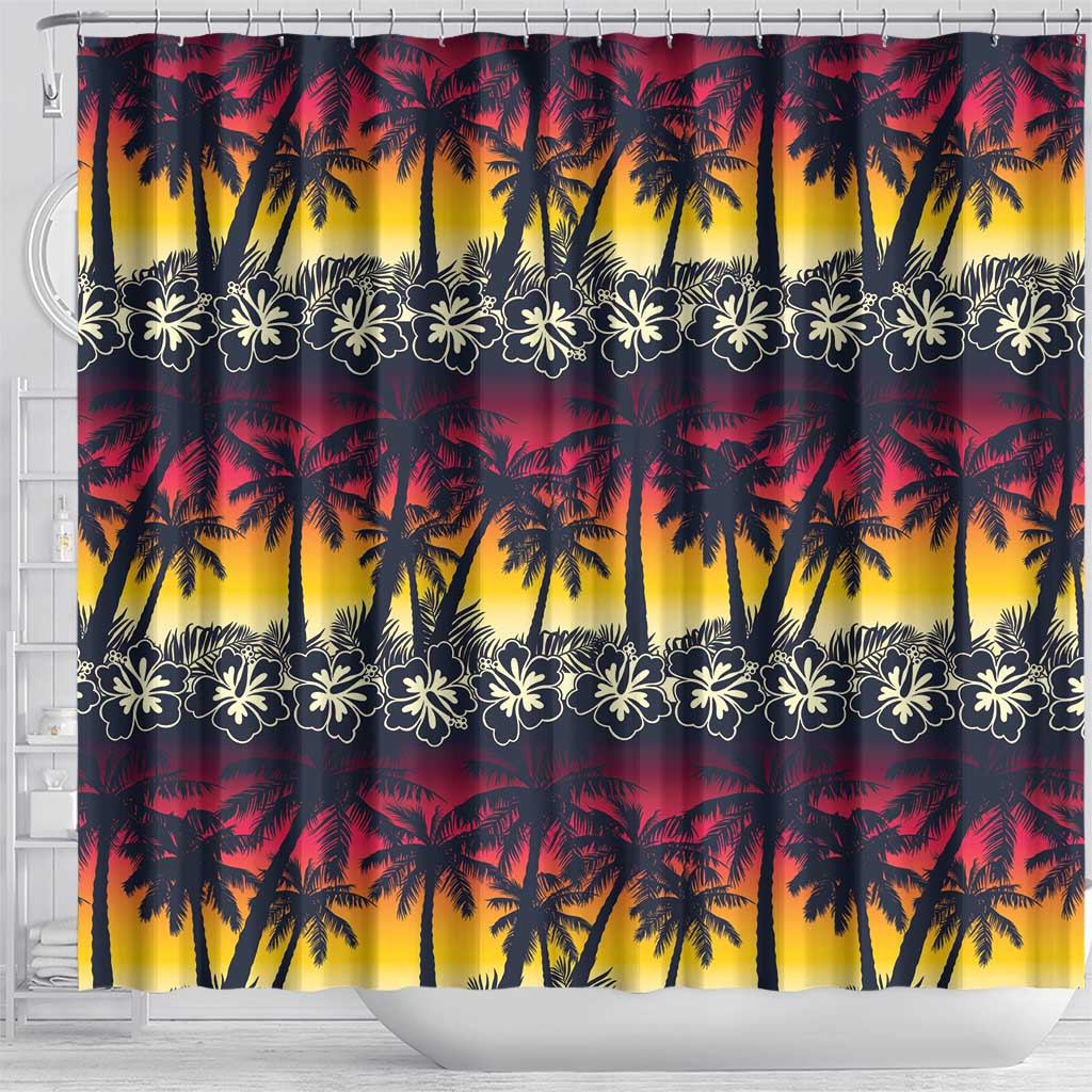 Hawaii Hibiscus Palm Tree Sunset Shower Curtain Tropical Style - Polynesian Pride