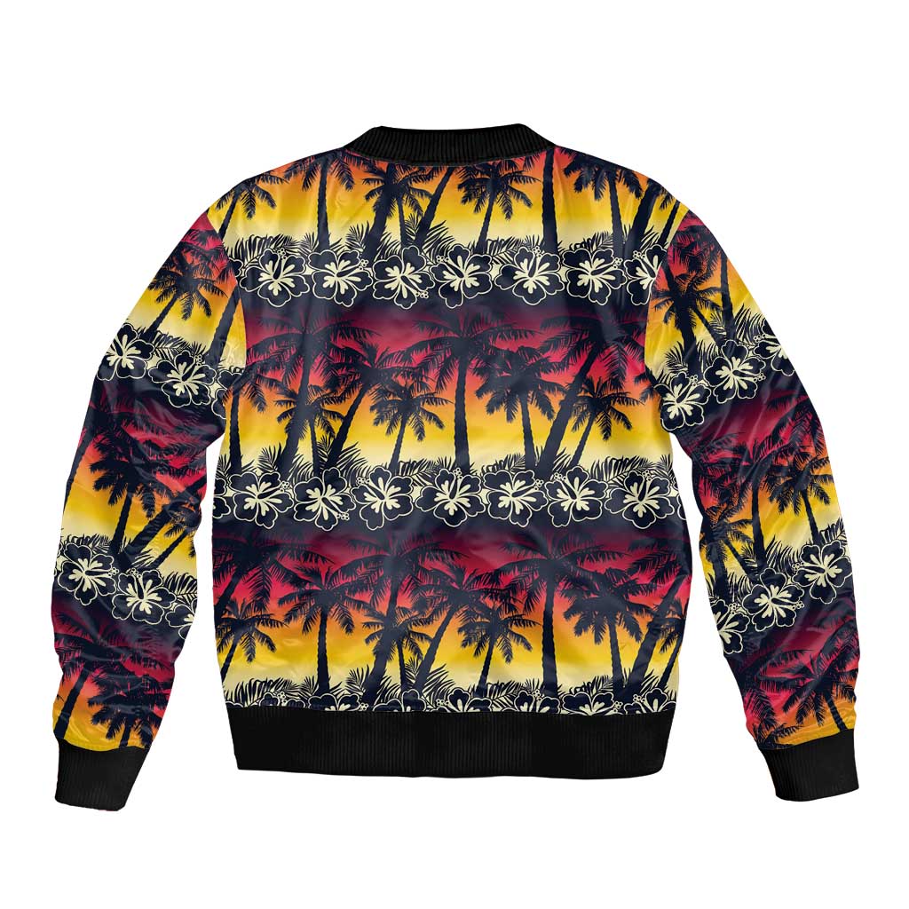 Hawaii Hibiscus Palm Tree Sunset Sleeve Zip Bomber Jacket Tropical Style - Polynesian Pride