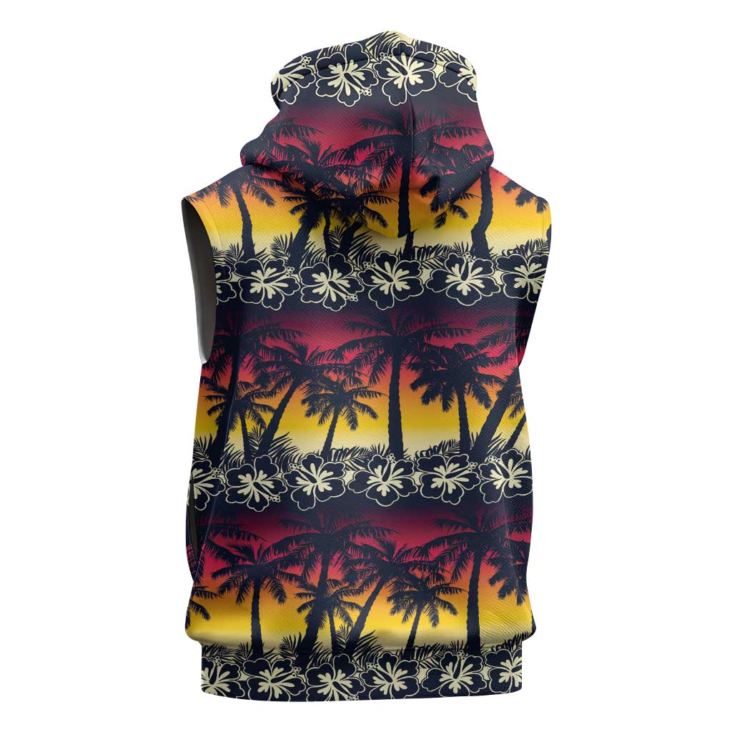 Hawaii Hibiscus Palm Tree Sunset Sleeveless Hoodie Tropical Style - Polynesian Pride