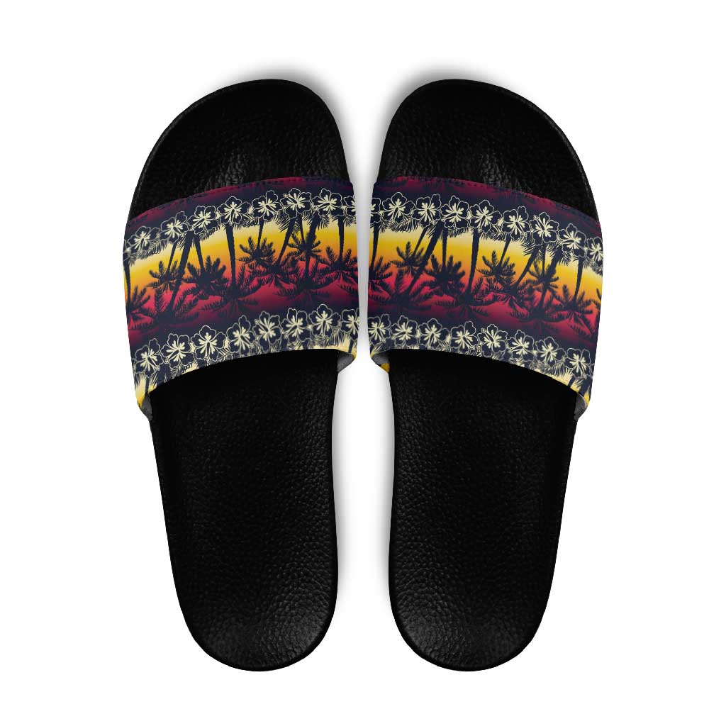 Hawaii Hibiscus Palm Tree Sunset Slide Sandals Tropical Style - Polynesian Pride