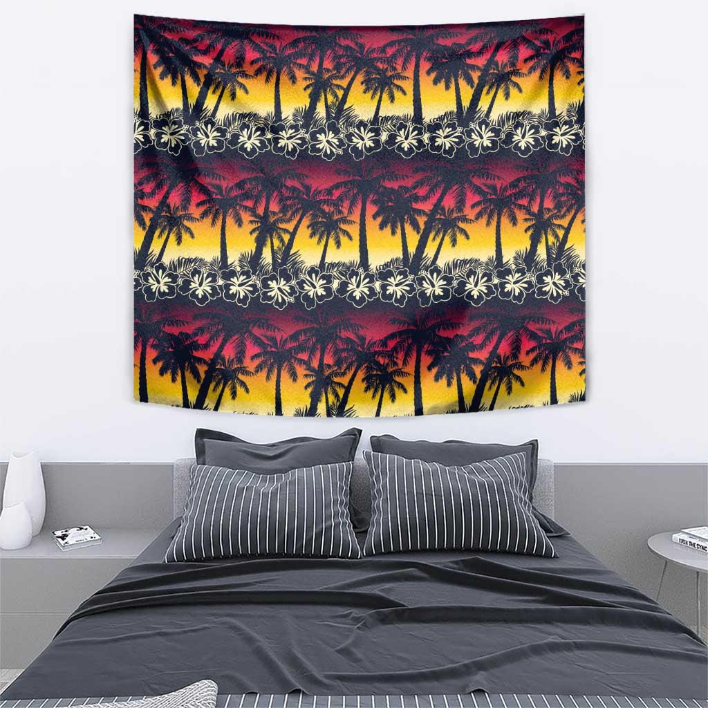 Hawaii Hibiscus Palm Tree Sunset Tapestry Tropical Style - Polynesian Pride