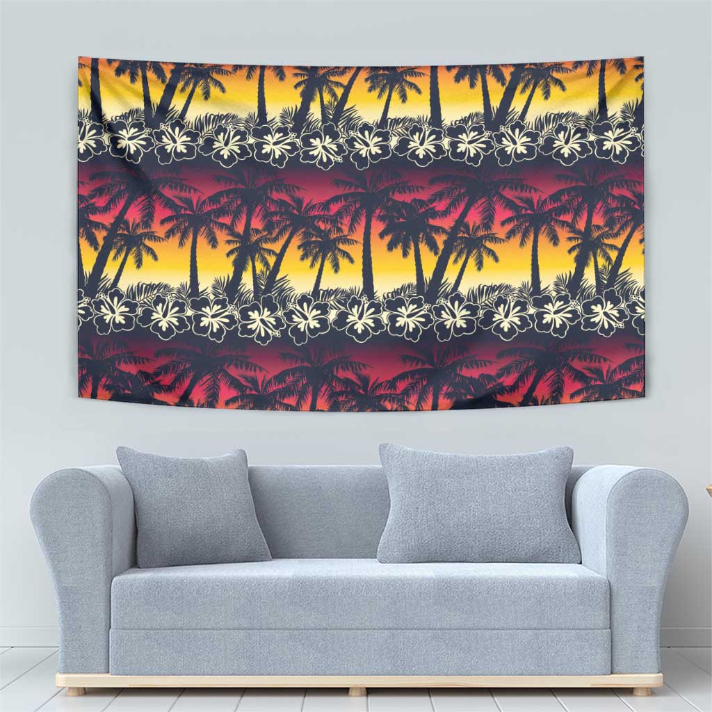 Hawaii Hibiscus Palm Tree Sunset Tapestry Tropical Style - Polynesian Pride