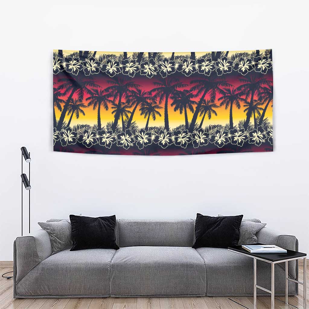 Hawaii Hibiscus Palm Tree Sunset Tapestry Tropical Style - Polynesian Pride