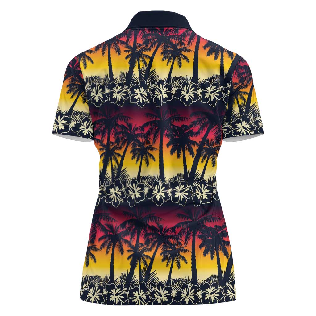 Hawaii Hibiscus Palm Tree Sunset Women Polo Shirt Tropical Style - Polynesian Pride