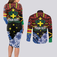 Personalised Vanuatu Tafea Province Couples Matching Long Sleeve Bodycon Dress and Long Sleeve Button Shirt Unique Tropical Tribal Pattern