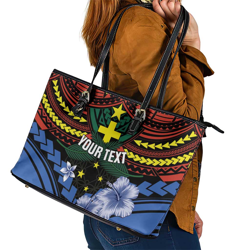 Personalised Vanuatu Tafea Province Leather Tote Bag Unique Tropical Tribal Pattern