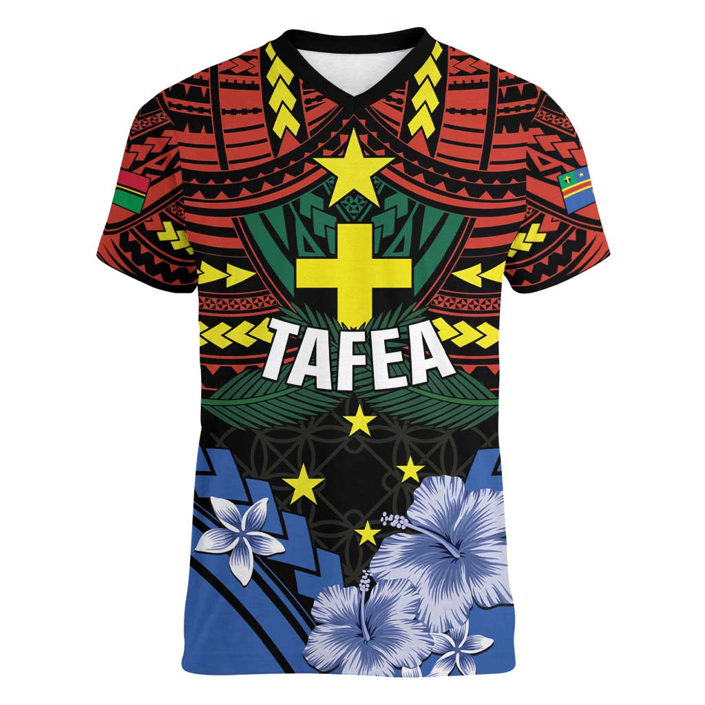 Personalised Vanuatu Tafea Province Women V-Neck T-Shirt Unique Tropical Tribal Pattern